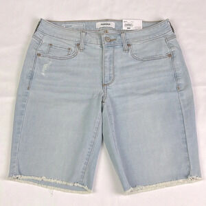 Sonoma New Women’s 4 Mid Rise Light Wash Bermuda Frayed Hem Stretchy Jean Shorts